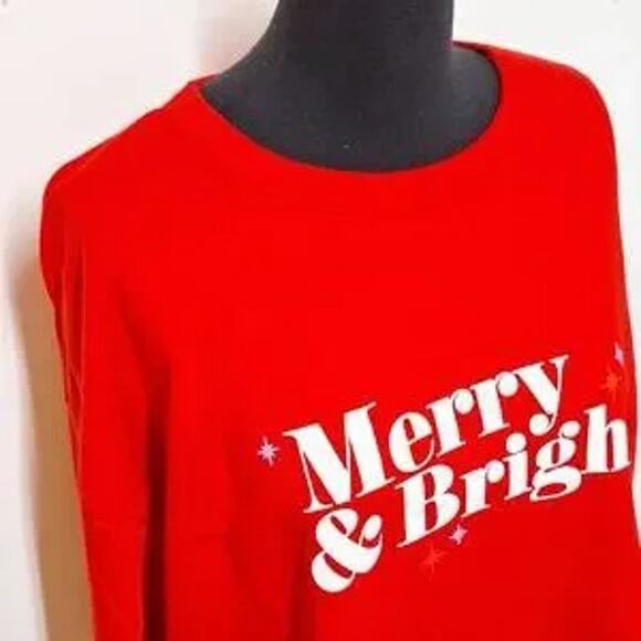 NEW! Women's "Merry & Bright" Holiday Christmas Sweatshirt, Red - Wondershop - Picture 4 of 6
